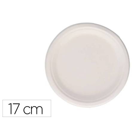 PLATO FIBRA CAÑA AZUCAR BUNZL BIODEGRADABLE 17 CM DIAMETRO APTO ALIMENTOS FRIOS Y CALIENTES BLANCO