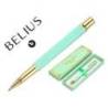 BOLIGRAFO BELIUS MACARON BLISS FORMA HEXAGONAL VERDE DORADO TINTA AZUL CAJA DE DISEÑO