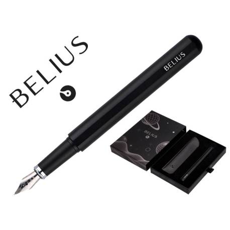 PLUMA Y FUNDA DE SIMILPIEL BELIUS SPACE B MINIMALISTA NEGRO TINTA AZUL CAJA DE DISEÑO