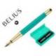 PLUMA BELIUS SOIREE ALUMINIO ART DECO TURQUESA Y DORADO TINTA AZUL CAJA DE DISEÑO