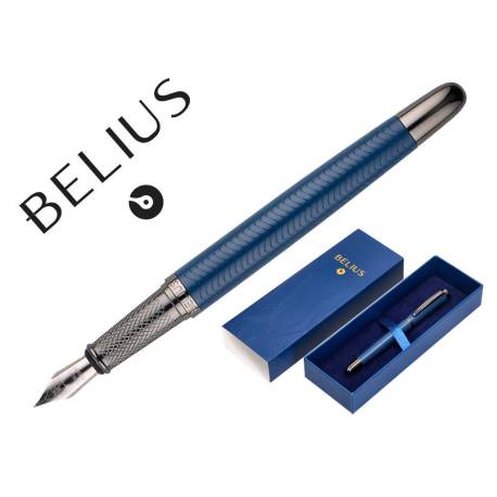 PLUMA BELIUS NEPTUNO ALUMINIO TEXTURA WAVY AZUL MARINO TINTA AZUL CAJA DE DISEÑO