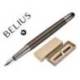 PLUMA BELIUS NEPTUNO ALUMINIO TEXTURA WAVY CAQUI TINTA AZUL CAJA DE DISEÑO