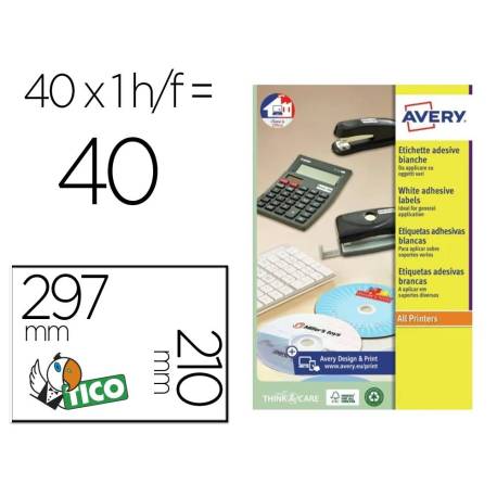 ETIQUETA ADHESIVA AVERY COLOR BLANCA BRILLANTE LASER 210X297 MM CAJA DE 40 UNIDADES