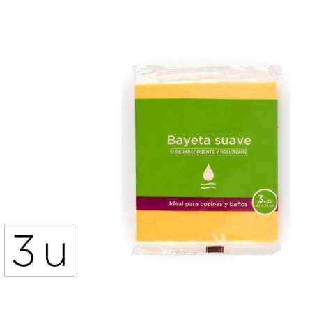 BAYETA MICROFIBRA SUAVE COLOR AMARILLA PARA COCINAS Y BAÑOS 40X36 CM PACK DE 3 UNIDADES