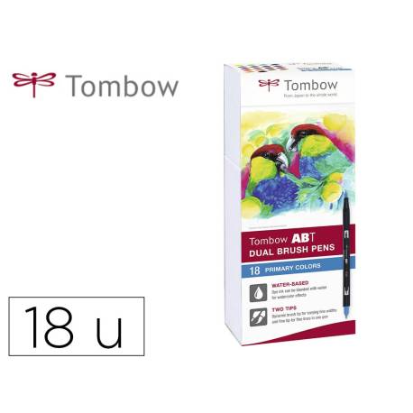 ROTULADOR MARCA TOMBOW DUAL BRUSH DOBLE PUNTA PINCEL COLORES PRIMARIOS ESTUCHE DE 18 UNIDADES COLORES SURTIDOS