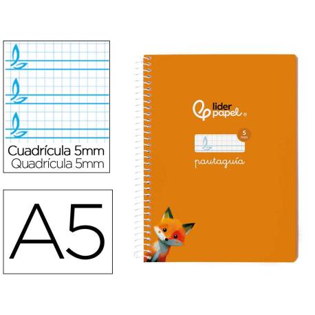 CUADERNO ESPIRAL LIDERPAPEL DIN A5 PAUTAGUIA TAPA BLANDA 40H 75 GR CUADRO PAUTADO 5MM NARANJA