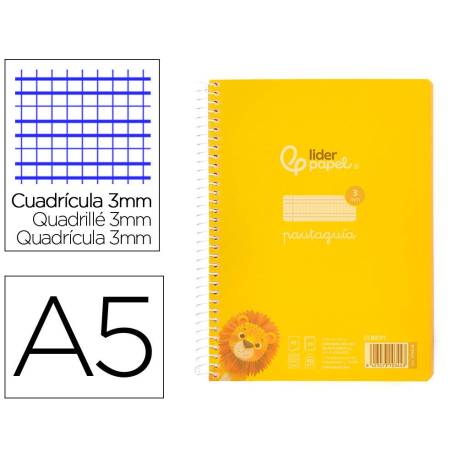 CUADERNO ESPIRAL LIDERPAPEL DIN A5 PAUTAGUIA TAPA PLASTICO 80H 90GR CUADRO PAUTADO 3 MM CON MARGEN AMARILLO