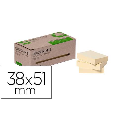 BLOC DE NOTAS ADHESIVAS QUITA Y PON Q-CONNECT 38X51 MM 100% PAPEL RECICLADO COLOR AMARILLO EN CAJA DE CARTON