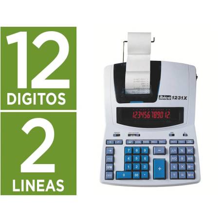 CALCULADORA MARCA IBICO 1231X IMPRESORA PANTALLA LCD PAPEL 57 MM 12 DIGITOS 2 COLORES IMPRESION BICOLOR