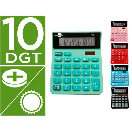 CALCULADORA MARCA LIDERPAPEL SOBREMESA XF25 10 DIGITOS SOLAR Y PILAS 127X105X24 MM EXPOSITOR DE 10 UNIDADES