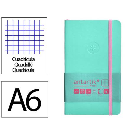 CUADERNO CON GOMILLA ANTARTIK NOTES TAPA BLANDA DIN A6 CUADRICULA ROSA Y TURQUESA 100 HOJAS 80 GR FSC