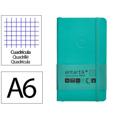 CUADERNO CON GOMILLA ANTARTIK NOTES TAPA BLANDA DIN A6 CUADRICULA TURQUESA 100 HOJAS 80 GR FSC