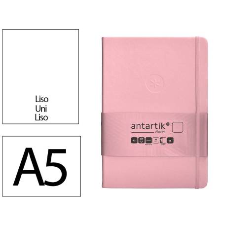 CUADERNO CON GOMILLA ANTARTIK NOTES TAPA DURA DIN A5 HOJAS LISAS ROSA PASTEL 100 HOJAS 80 GR FSC