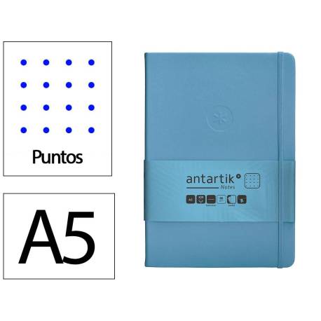 CUADERNO CON GOMILLA ANTARTIK NOTES TAPA DURA DIN A5 HOJAS PUNTOS AZUL CLARO 100 HOJAS 80 GR FSC