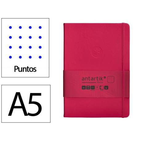 CUADERNO CON GOMILLA ANTARTIK NOTES TAPA DURA DIN A5 HOJAS PUNTOS BURDEOS 100 HOJAS 80 GR FSC