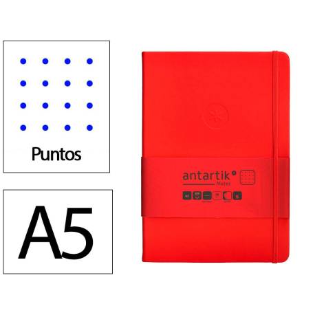 CUADERNO CON GOMILLA ANTARTIK NOTES TAPA DURA DIN A5 HOJAS PUNTOS ROJO 100 HOJAS 80 GR FSC