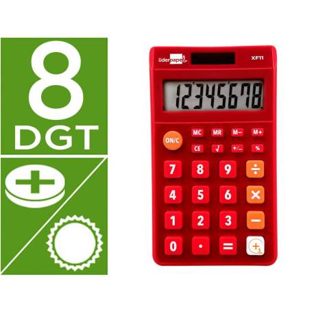 CALCULADORA LIDERPAPEL BOLSILLO XF11 8 DIGITOS SOLAR Y PILAS ROJO 115X65X8 MM