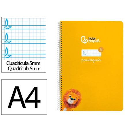 CUADERNO ESPIRAL LIDERPAPEL DIN A4 PAUTAGUIA TAPA DURA 80H 90 GR CUADRO PAUTADO 5MM AMARILLO