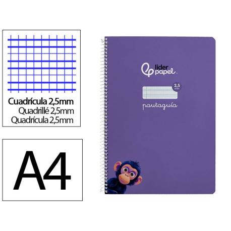 CUADERNO ESPIRAL LIDERPAPEL DIN A4 PAUTAGUIA TAPA DURA 80H 90 GR CUADRO PAUTADO 2,5MM COLOR LILA