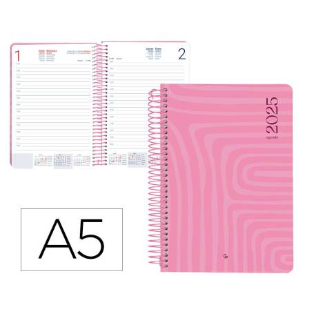 AGENDA ESPIRAL LIDERPAPEL SYROS A5 2025 DIA PAGINA ROSA PAPEL 60 GR