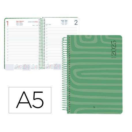 AGENDA ESPIRAL LIDERPAPEL SYROS A5 2025 DIA PAGINA VERDE PAPEL 60 GR