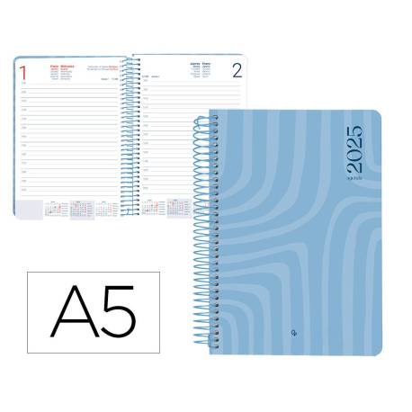 AGENDA ESPIRAL LIDERPAPEL SYROS A5 2025 DÍA PÁGINA AZUL PAPEL 60 GR