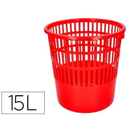 PAPELERA PLASTICO Q-CONNECT 15 LITROS ROJO 285X290 MM