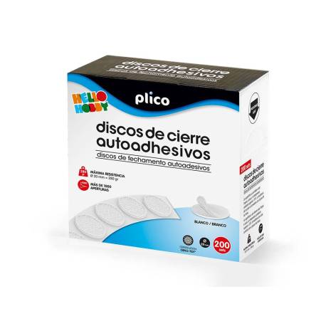 DISCO DE CIERRE PLICO VELCRO AUTOADHESIVO 20 MM DIAMETRO BLANCO CAJA DE 200 UNIDADES