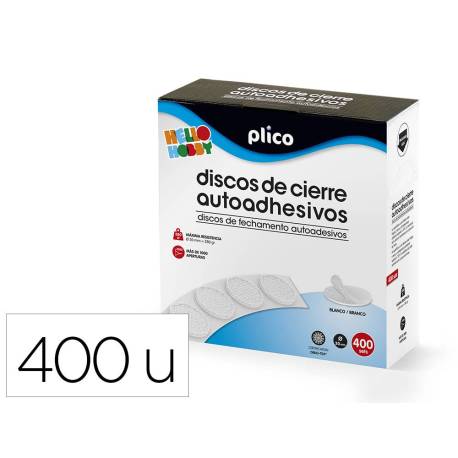 DISCO DE CIERRE PLICO VELCRO AUTOADHESIVO 20 MM DIAMETRO BLANCO CAJA DE 400 UNIDADES