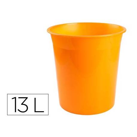 PAPELERA PLASTICO Q-CONNECT COLOR NARANJA TRANSLUCIDO 13 LITROS