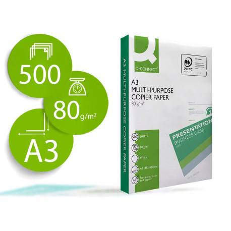 PAPEL FOTOCOPIADORA MARCA Q-CONNECT ECONOMY DIN A3 80 GRAMOS PAQUETE DE 500 HOJAS