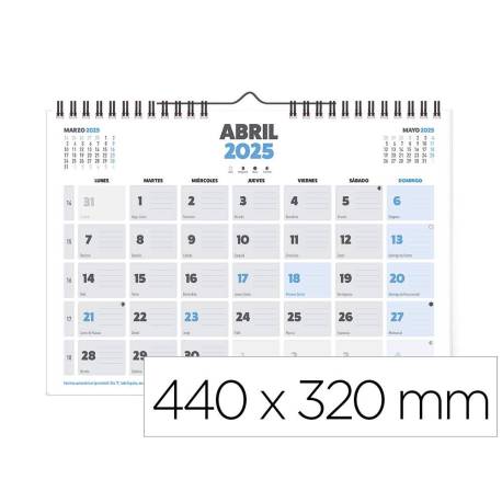 CALENDARIO PARED MARCA LIDERPAPEL CLASICO 2025 ESPIRAL 44X32 CM PAPEL 128 GR