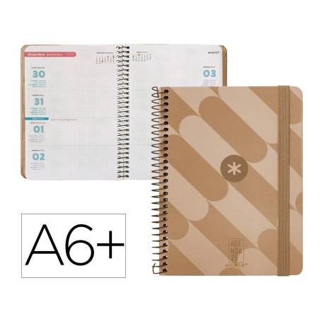 AGENDA ESPIRAL ANTARTIK PATTER DIN A6+ 2025 SEMANA VISTA COLOR ROSA NUDE PAPEL 80GR