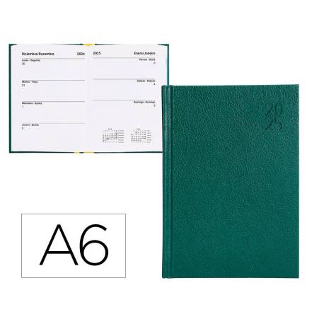 AGENDA ENCUADERNADA LIDERPAPEL CORFU A6 2025 DÍA PÁGINA VERDE PAPEL 60 GR