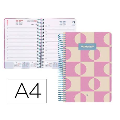 AGENDA ESPIRAL LIDERPAPEL CLASSIC A4 2025 DIA PAGINA COLOR ROSA PAPEL 70 GR