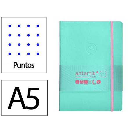 CUADERNO CON GOMILLA ANTARTIK NOTES TAPA BLANDA DIN A5 HOJAS PUNTOS ROSA Y TURQUESA 80 HOJAS 80 GR FSC