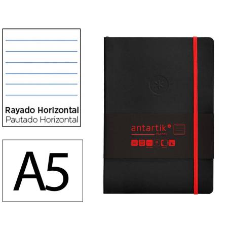 CUADERNO CON GOMILLA ANTARTIK NOTES TAPA BLANDA DIN A5 HOJAS RAYAS NEGRO Y ROJO 80 HOJAS 80 GR FSC