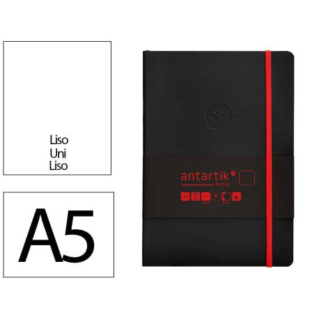 CUADERNO CON GOMILLA ANTARTIK NOTES TAPA BLANDA DIN A5 HOJAS LISAS NEGRO Y ROJO 80 HOJAS 80 GR FSC