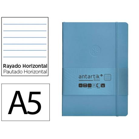 CUADERNO CON GOMILLA ANTARTIK NOTES TAPA BLANDA DIN A5 HOJAS RAYAS AZUL CLARO 80 HOJAS 80 GR FSC