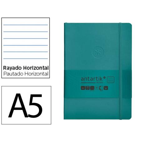 CUADERNO CON GOMILLA ANTARTIK NOTES TAPA BLANDA DIN A5 HOJAS RAYAS VERDE AGUAMARINA 80 HOJAS 80 GR FSC