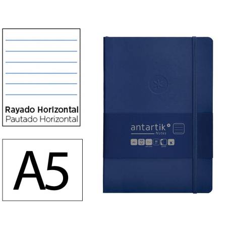 CUADERNO CON GOMILLA ANTARTIK NOTES TAPA BLANDA DIN A5 HOJAS RAYAS AZUL MARINO 80 HOJAS 80 GR FSC