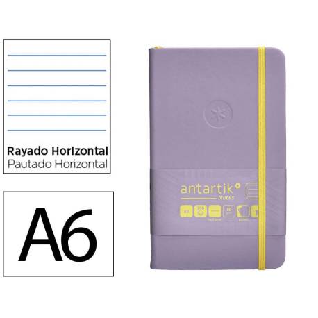 CUADERNO CON GOMILLA ANTARTIK NOTES TAPA DURA DIN A6 HOJAS RAYAS MORADO Y AMARILLO 100 HOJAS 80 GR FSC