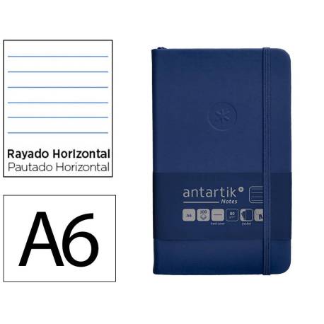 CUADERNO CON GOMILLA ANTARTIK NOTES TAPA DURA DIN A6 HOJAS RAYAS AZUL MARINO 100 HOJAS 80 GR FSC