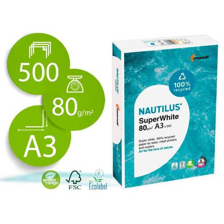 NO ES TAMAÑO FOLIO Papel multifunción A3 Nautilus superwhite reciclado 80 g/m2