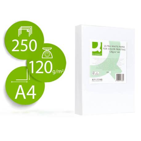 250 Hojas Papel fotocopiadora Q-Connect Ultra White DIN A4 120 Gr