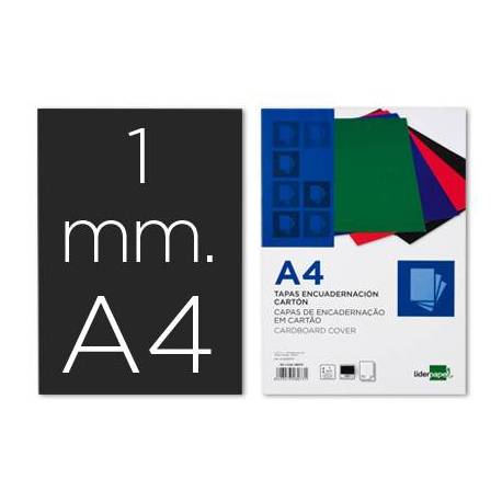 Tapa Encuadernación Liderpapel Carton DIN A4 1mm Negra pack 50 uds