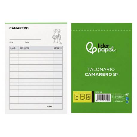 Talonario liderpapel camarero 8º original y copia t202