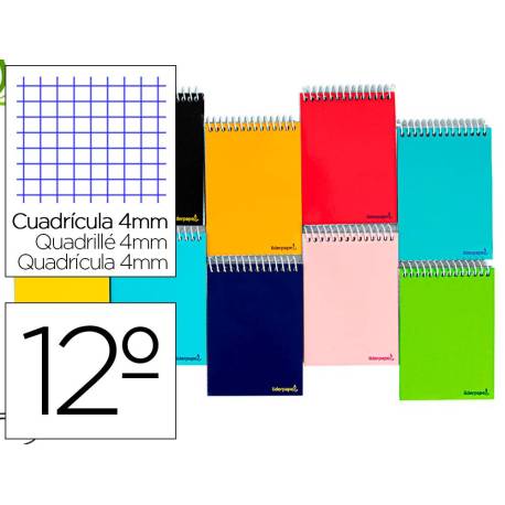 Cuaderno espiral Liderpapel Smart Tamaño Doceavo Tapa blanda 80 hojas Cuadricula 4 mm 60 g/m2 Apaisado en Colores surtidos