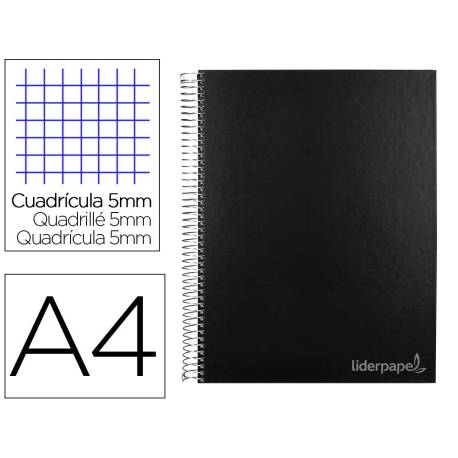 Bloc Liderpapel Din A4 micro jolly cuadrícula 5mm 5 bandas 4 taladros tapa forrada 75 gr 140 hojas negro