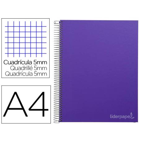 Bloc Liderpapel Din A4 micro jolly cuadrícula 5mm 5 bandas 4 taladros tapa forrada 75 gr morado